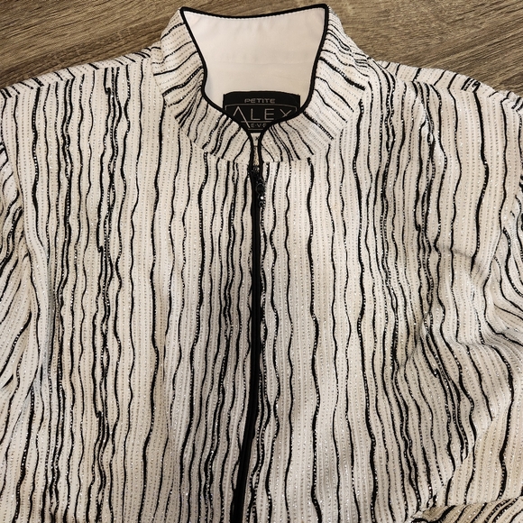 Alex Evenings Petite Jacket Black White Zip Front  XLP - Picture 5 of 11